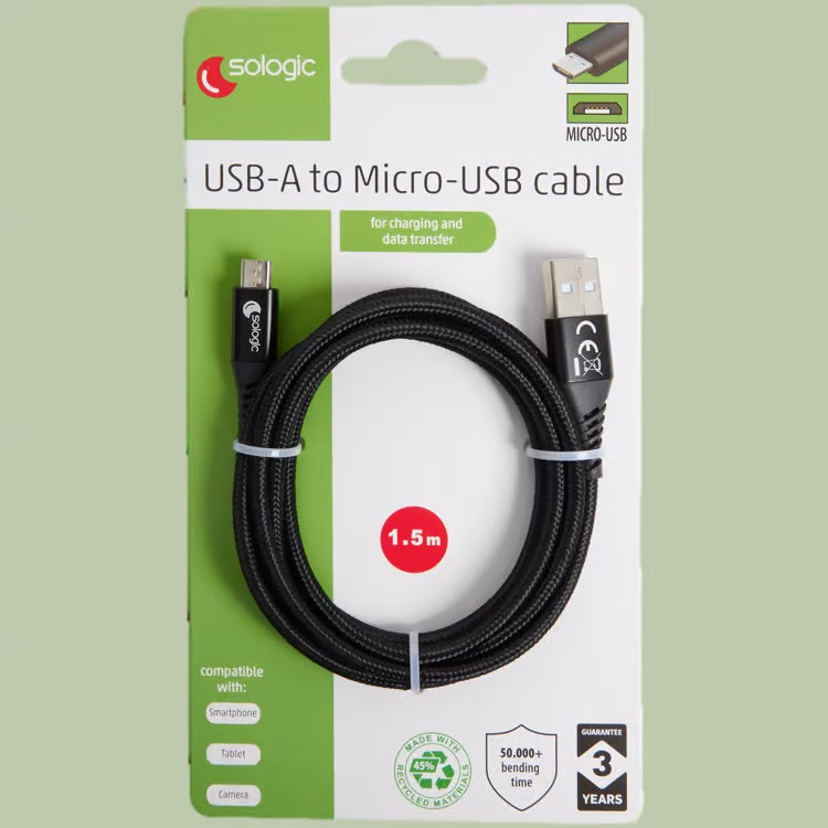 Sologic - Câble USB-A vers Micro-USB 1,5 mètres